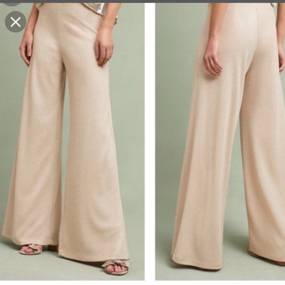 Anthropologie gold shimmer wide leg pant